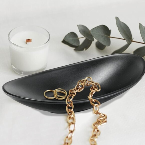 Black Ring Jewelry Tray Organizer Decorative Oval Dish for Dresser and Key Bowl - Picture 4 of 8